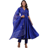 GoSriKi Women's Rayon Blend Anarkali Solid Kurta with Pant & Dupatta (NIRMOOHA Royal Blue-GS_S_Blue_Small)