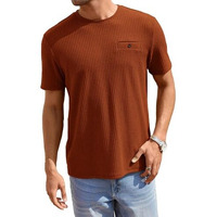 TAGDO Men's Waffle Knitted Crew Neck Regular Fit Tees (Waffle-5154-Rust-L)