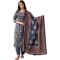 KLOSIA Women Printed Kurta Set and Pant with Dupatta (X-Large) Blue