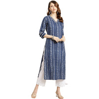 rytras Women's Cotton Printed Straight Kurti (X-Large) Blue