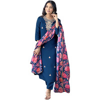 Naixa Women's Petrol Rayon Blend Embroidered and Printed Straight Kurta with Rayon Blend Pant and Organza Printed Dupatta Sets (NX-513-Petrol-L)