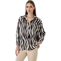 GRECIILOOKS Women's Striped Regular Fit Shirt (GL-W1962_Blue XL)