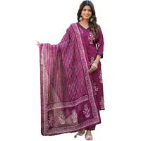 KLOSIA Women Straight Printed Kurta and Pant Set with Dupatta (Pink) | Ethnic Set | Dupatta Set | Suit Set | Kurta Set | Wedding Suit | (X-Large)
