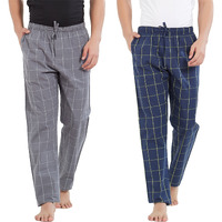 XYXX Men's Super Combed Cotton Checkered Checkmate Pyjamas [Pack of 2] Elasticated Waist, Drawstring | Loungewear for Men in Lime, Grey Checks