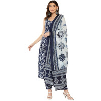 GoSriKi Women's Rayon Blend Straight Printed Kurta with Pant & Dupatta (Ball-Blue-GS_S_Blue_Small)