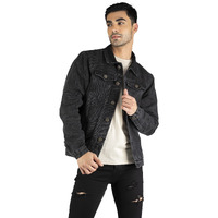 Dennis Lingo Men's Regular Fit Long Sleeve Button Down Panel Denim Jacket, Lightweight Trucker Jacket (Washed Black, M)
