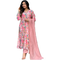 GoSriKi Women's Rayon Blend Printed Straight Kurta with Pant & Dupatta (Maslin-Multi-GS_5XL_Peach_XXXXX-Large)