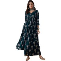 rytras Women's Printed Alia Cut Kurta and Palazzos Set (Green,M)