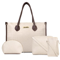 LEGAL BRIBE Women's Crock Style Tote Bag Combo of 4 (Beige)