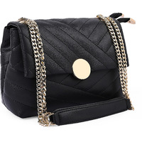 ADISA Women's Girls Quilted Cross Body Sling Bag with Gold Chain (SL5136_Black)