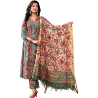 KLOSIA Women Floral Printed Anarkali Kurta and Pant Set with Dupatta | Kurta Set | Ethnic Set | Dupatta Set | (Large) Light Blue