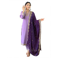 Naixa Women's Purple BSY Viscose Embroidered Straight Kurta with BSY Viscose Pant and Silk Blend Laced Dupatta Sets (NX-450-Purple-M)