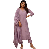 Naixa Women's Onion Viscose Silk Embroidered Straight Kurta with Viscose Chanderi Pant and Chanderi Embroidered Dupatta Sets (NX3-S-Zarna-Onion-M)