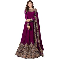 PristiveFashionHub Women's Codding Long Anarkali Gown With Duppta(Free Size) (Purple)