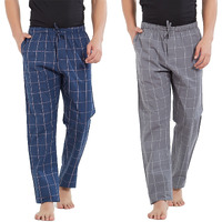 XYXX Men's Super Combed Cotton Checkered Checkmate Pyjamas [Pack of 2] Elasticated Waist, Drawstring | Loungewear for Men in Pink, Grey Checks