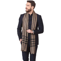 Pashtush Woven Mens Fine Wool Stole, Check-Stipe Design, Mens Muffler, Warm Cashmere Feel (Black)