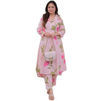 Leriya Fashion WOMEN PRINTED A-LINE CO-ORD KURTA SET FOR WOMEN (LF-W2092&TR1052-M-PINK)