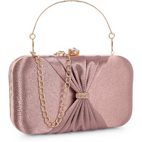 ADISA bow formal party clutch with gold chain for women and girls (Copper)