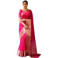 Yashika Women's Plain Organza Saree with Floral Woven Border and Unstitched Blouse Material (AZ-YS-OG1-ORGANZA Pink