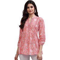 rytras Women's Floral Printed Cotton Top(Orange,XL)