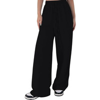 GRECIILOOKS Textured Trousers for Women Oversized Wide Leg Trousers (GL-TR1029-M-BLACK)