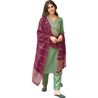 Sanisa Women's Cotton Blend Sequence Embroidery Work Straight Kurta with Pant and Dupatta Set| Ethnic Set | Suit Set | Kurta Set(166KBD1783N-L_Pista Green)