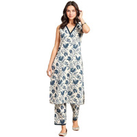rytras Women's Cotton Printed Straight Kurta and Pant Set(Beige,L)