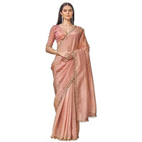 Womanista Women's Solid Embellished Lace Saree With Un-stitched blouse