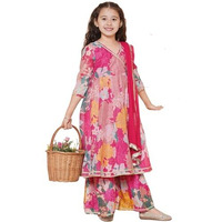 Naixa Girls Rayon Fabric Floral Printed 3/4 Sleeve Pink Sharara Dress Set, 11-12 Years