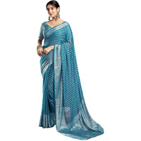 Satrani Women's Georgette Banarasi Jacquard Saree with Unstitched Blouse Piece (3813S6112N_Teal Blue & Silver4)