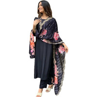 KLOSIA Women Embroidery Kurta and Pant Set with Dupatta (IN, Alpha, 2XL, Black)