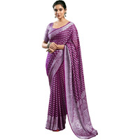 Satrani Women's Georgette Banarasi Jacquard Saree with Unstitched Blouse Piece (3813S6111N_Dark Magenta & Silver)