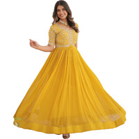 Fashion Basket Georgette Embroidered Anarkali Gown for Women Yellow