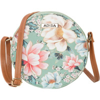 ADISA Women Girls Flower Print Sling Bag Round Crossbody Purse (SL6007-GRN_Green)