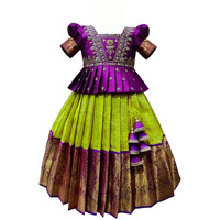 White Button Girl's Silk Readymade Lehenga Choli (Baby Jecq Wine Choli-3-4 Years 3 4