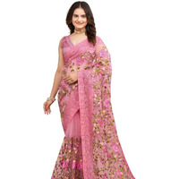 VAIRAGEE Women Soft Net Blush Pink Embroidery Saree 6079_2