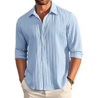 CB-COLEBROOK Men's Casual Button Down Shirts Long Sleeve Linen Shirt Fashion Textured Beach Summer Shirt (in, Alpha, L, Regular, Light Blue)