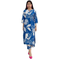 Kurta Set: Timeless Beauty with a Contemporary Twist! Radiate Elegance with Our Cotton Blend Printed Kurti Pant Sets! Blue
