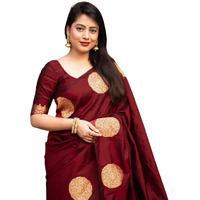 C J Enterprise Women's Banarasi Saree Pure Kanjivaram Silk Saree Soft Design Wear Pattu Sarees Latest Cotton With Blouse Piece Kanchipuram for Wedding sadi new ladies 2025 (KeriGola-51) (Maroon)