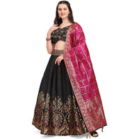 PURVAJA Women's Jacquard Semi-Stitched Lehenga choli (Arambh-Black_Black_Free Size)
