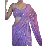 Flosive Women's Thread Sequence Work Georgette Saree With Blouse (LAVENDER)