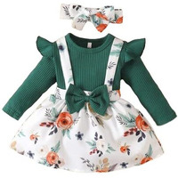 Niren Enterprise Baby Girl Dresses, Modal Fabric Frocks with Floral Print & Ruffle Sleeve Top for Birthday and Special Occassions, Fancy Dress for Kids (Green Amazon Dungaree, 2-3 Years)