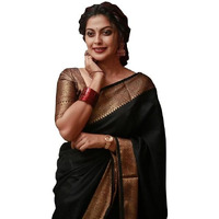 C J Enterprise Women's Pure Soft Kanjivaram Silk Saree for Wedding Kanchipuram Pattu Sarees Banarasi Cotton Latest Sari With Blouse Piece Design Wear ladies new sadi Party 2024 (Yatri-51) (Black)