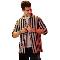 GRECIILOOKS Crochet Shirt for Men (GL-MS-6162-L-BLACK)