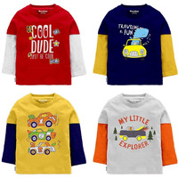 NammaBaby Boys' T-Shirt Cotton Double Sleeves T-Shirt Tees (Pack of 4) (7-8 Years, Multicolor)