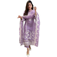 GoSriKi Women's Rayon Blend Straight Embroidered Kurta with Pant & Dupatta (Rosewood Purple-GS_XXL_Purple_XX-Large)