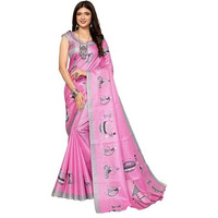 Yashika Women's Elegant Printed Art Silk Saree with Matching Blouse Material-Perfect for Festive Special Occasions, Exquisite Design and Vibrant Colors (AZ-YS-P1-DHOLKI-Parent_Baby Pink)