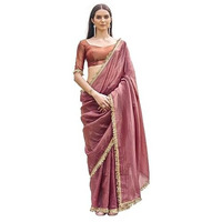 Womanista Women's Solid Embellished Lace Saree With Un-stitched blouse