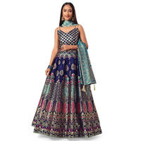 PURVAJA Women's Jacquard Semi-Stitched Lehenga choli (Chahat-Navy-Blue_Navy-Blue_Free Size)