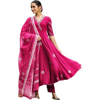 GoSriKi Women's Rayon Blend Anarkali Printed Kurta with Pant & Dupatta (Berlin Pink-GS_M_Pink_Medium)